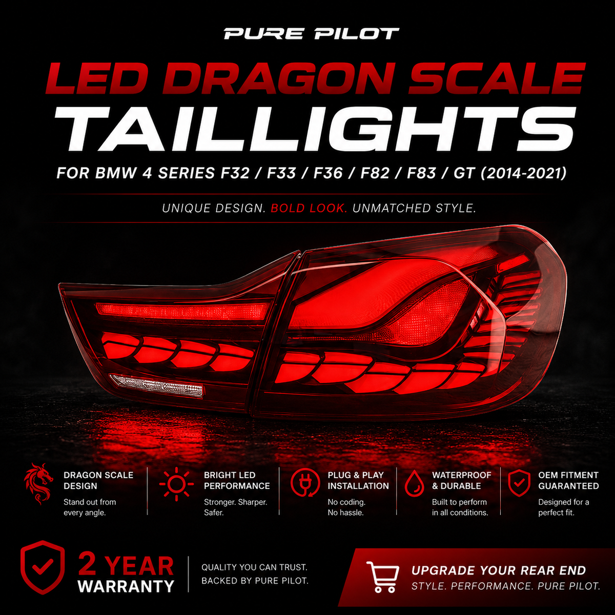LED dragon scale tail light BMW 4 Series  14-21  F32 F33 F36 F82 F83 GT S modified
